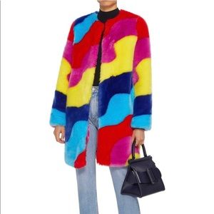 NWT MIRA MIKATI FAUX FUR COAT RAINBOW Size 38 4/6